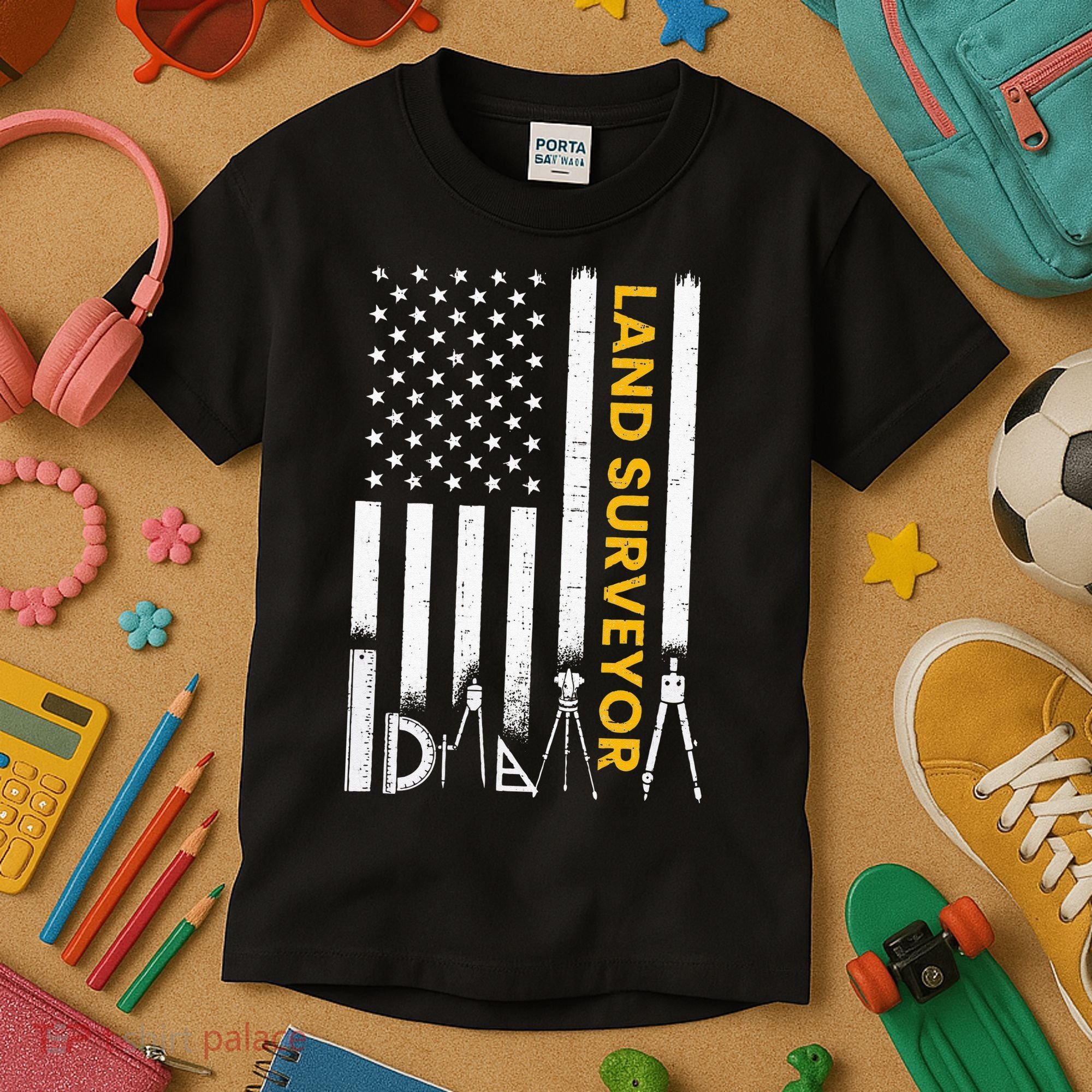 Land surveyor American Flag funny land surveyor Kids T-Shirt