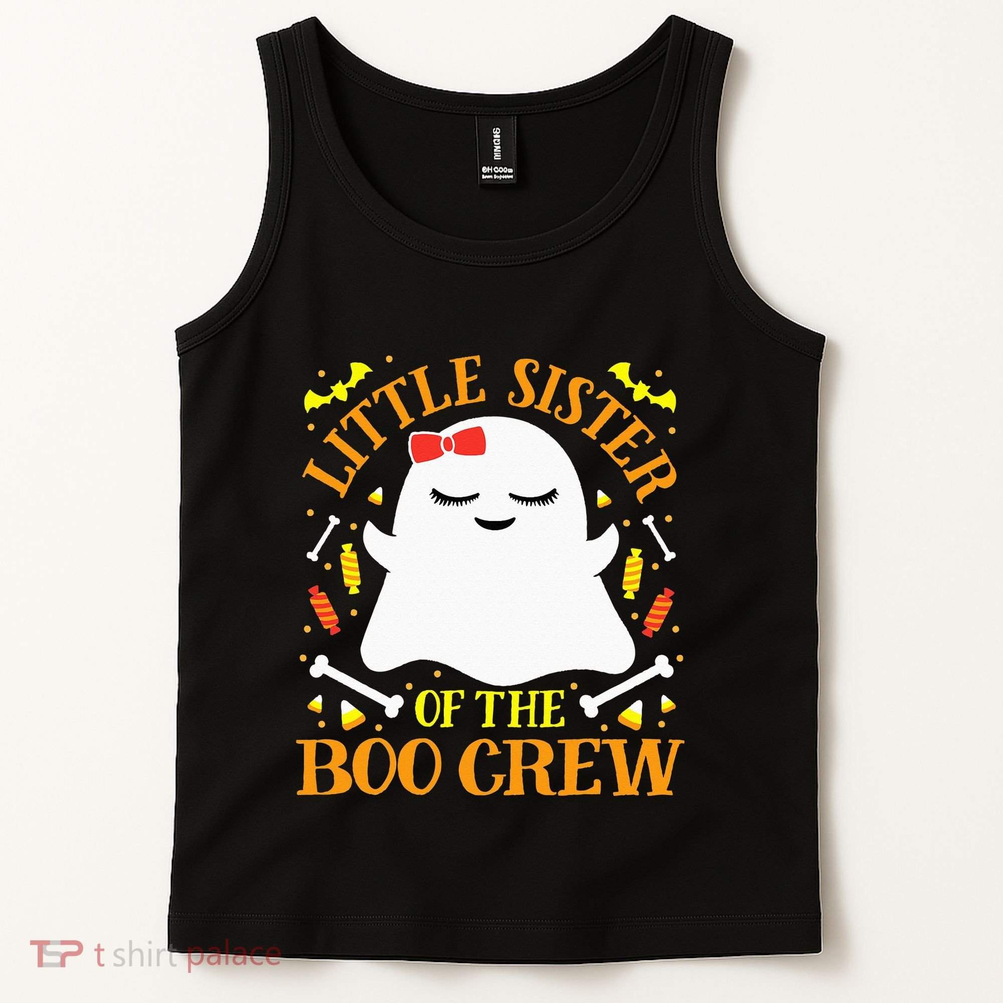 Little Sister Boo Crew Ghost Matching Family Halloween Tank Top