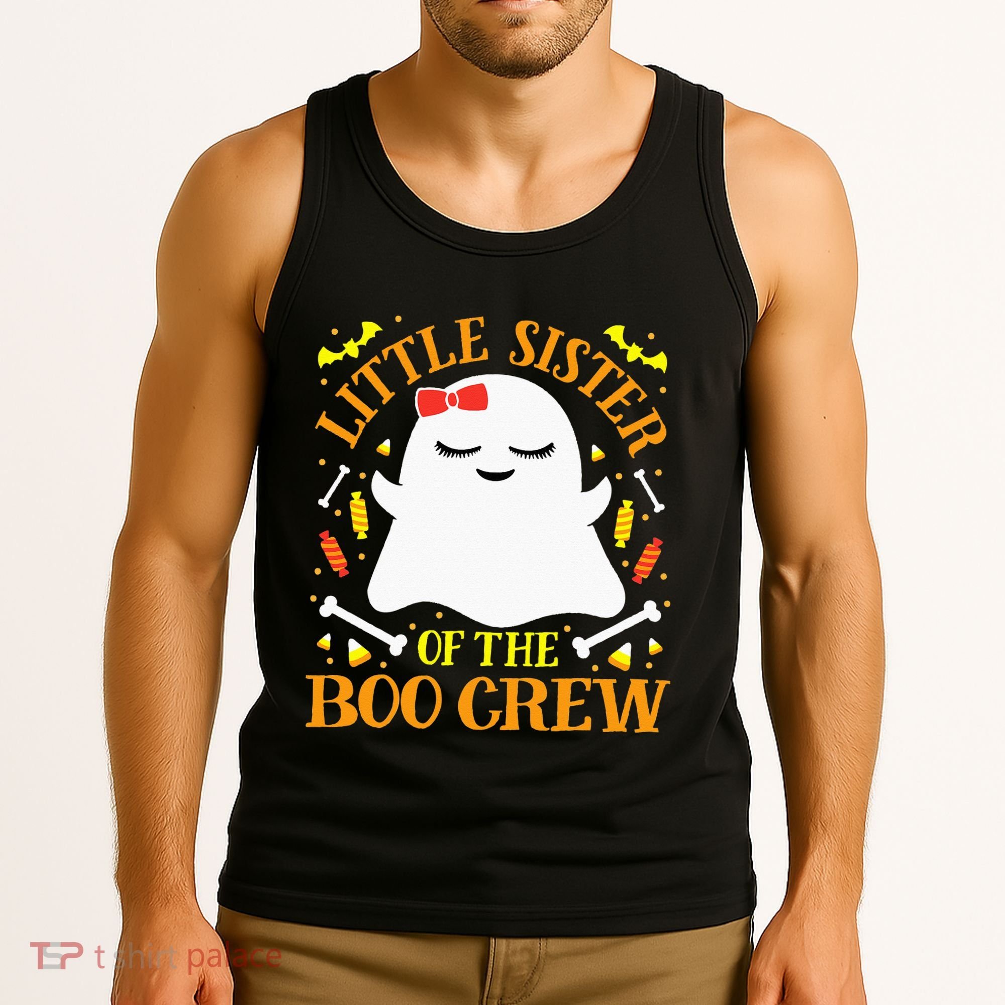 Little Sister Boo Crew Ghost Matching Family Halloween Tank Top
