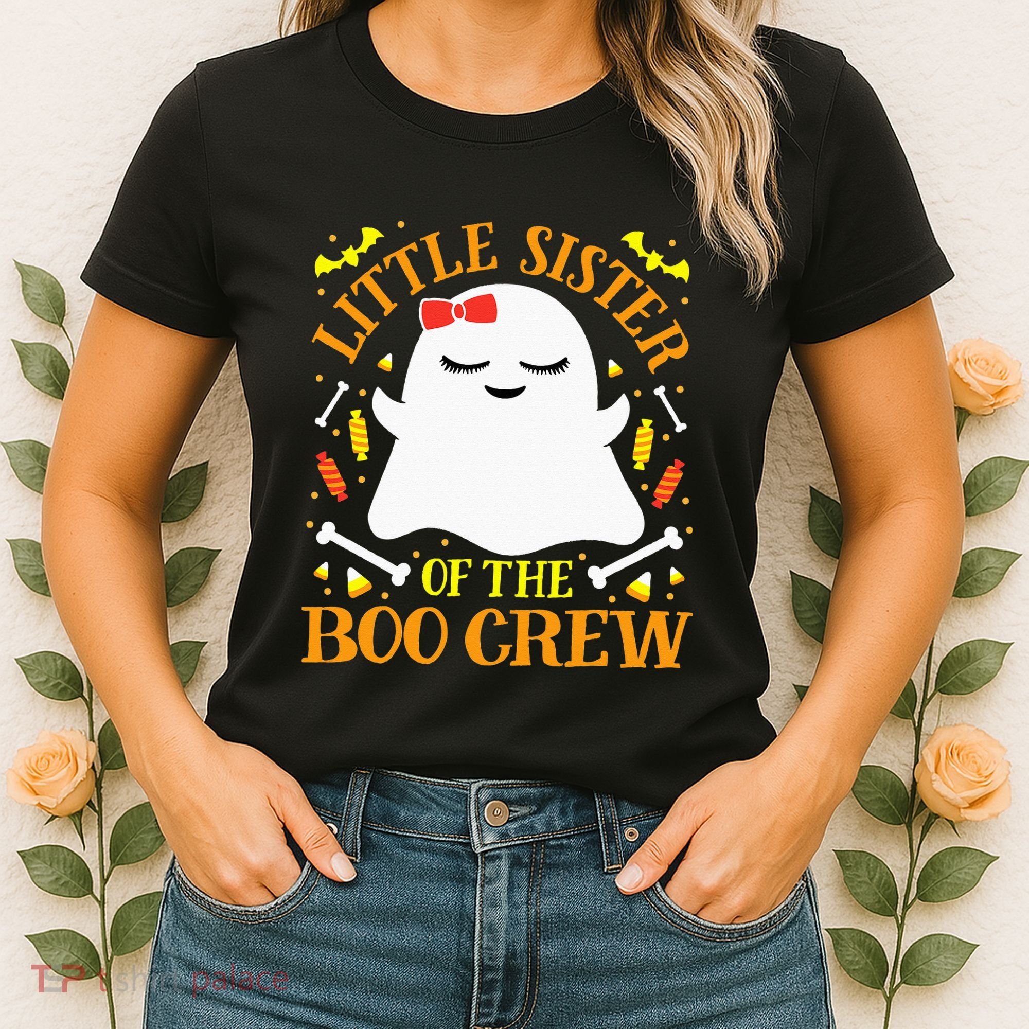 Little Sister Boo Crew Ghost Matching Family Halloween Women's T-Shirt