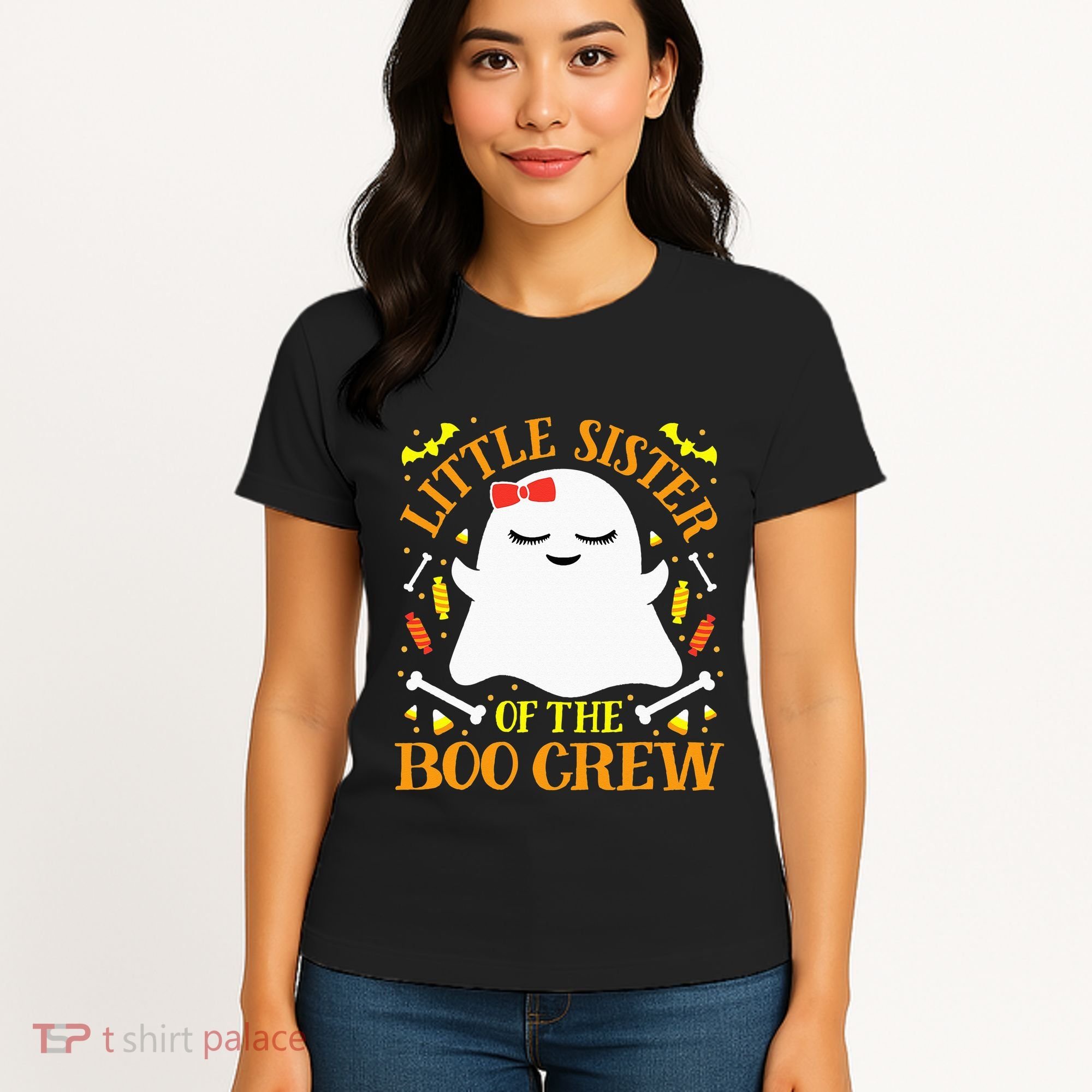 Little Sister Boo Crew Ghost Matching Family Halloween Women's T-Shirt