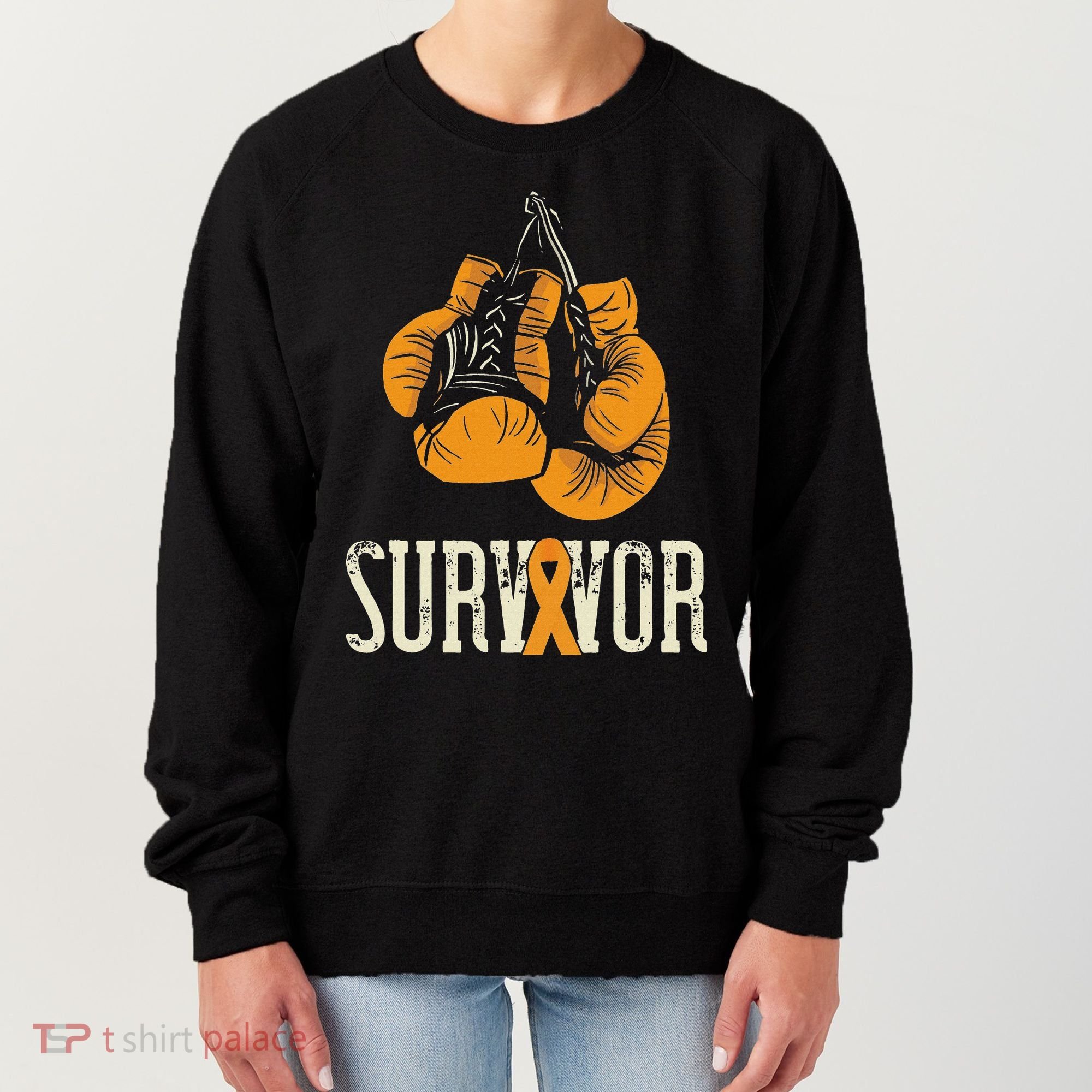 Leukemia Survivor Boxing Orange Ribbon Leukemia Awareness Women's Sweatshirt