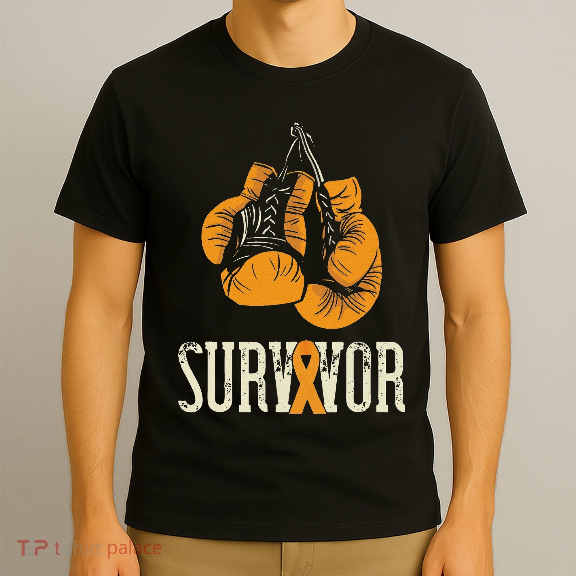 Leukemia Survivor Boxing Orange Ribbon Leukemia Awareness T-Shirt