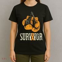 Leukemia Survivor Boxing Orange Ribbon Leukemia Awareness T-Shirt thumb 4