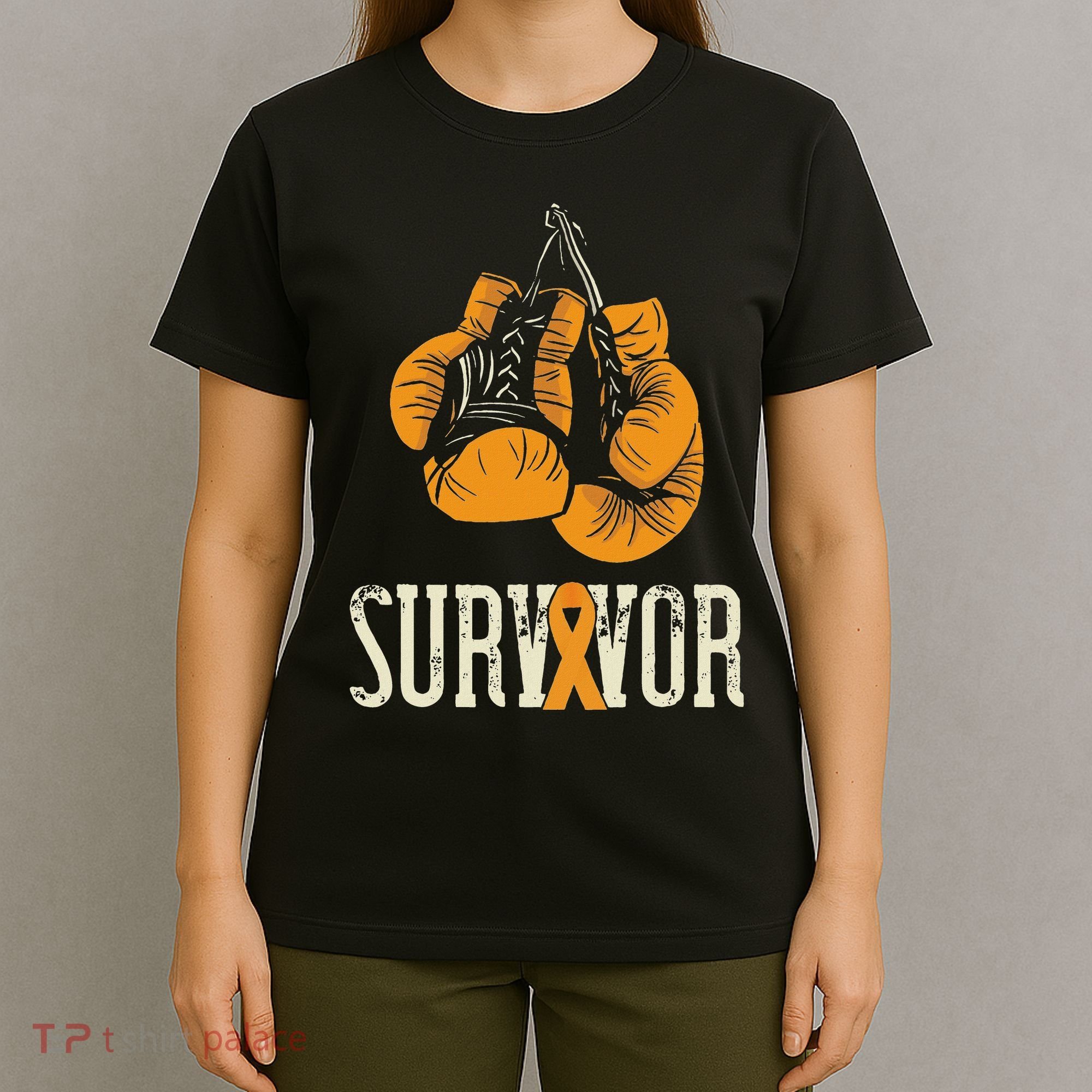 Leukemia Survivor Boxing Orange Ribbon Leukemia Awareness T-Shirt