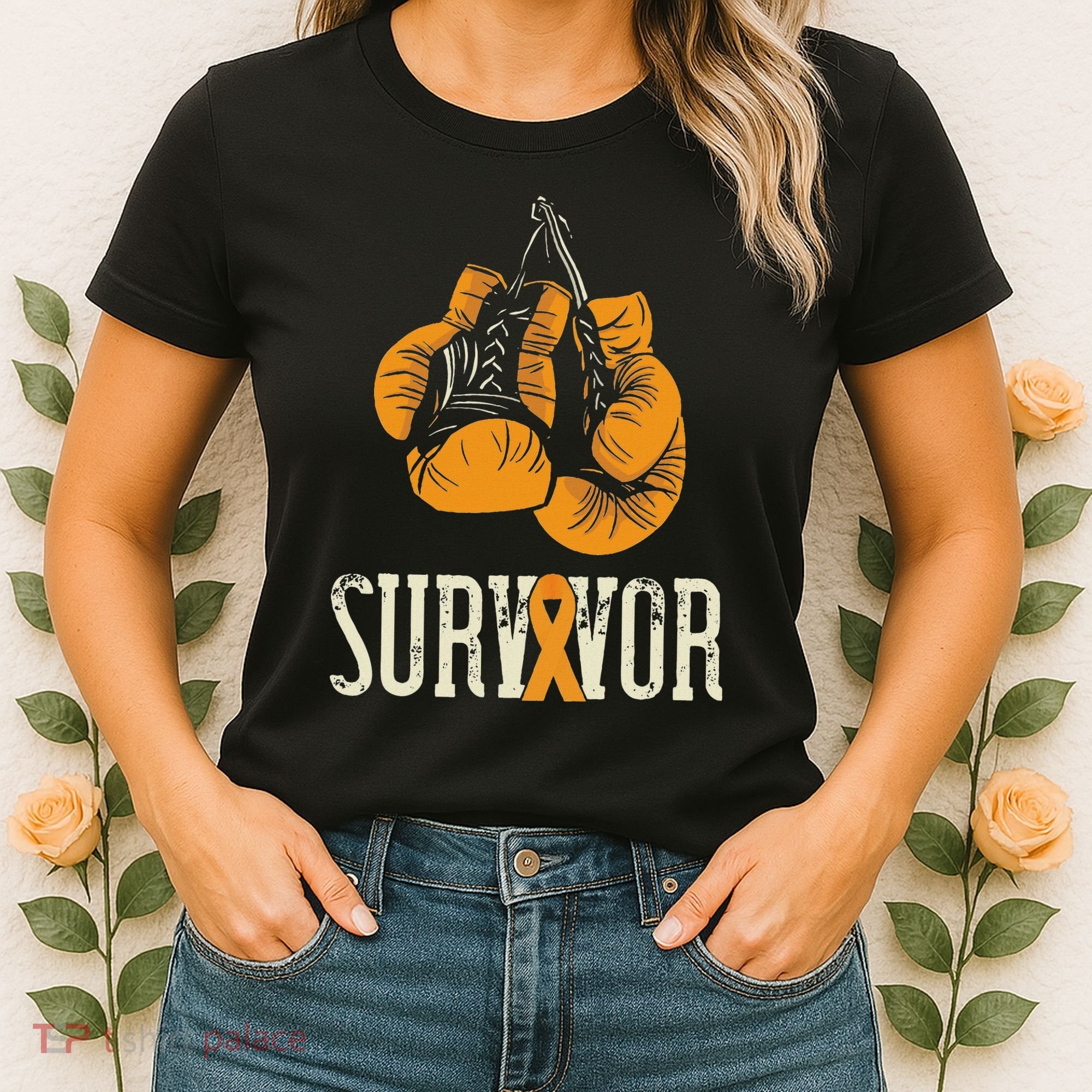 Leukemia Survivor Boxing Orange Ribbon Leukemia Awareness Women's T-Shirt