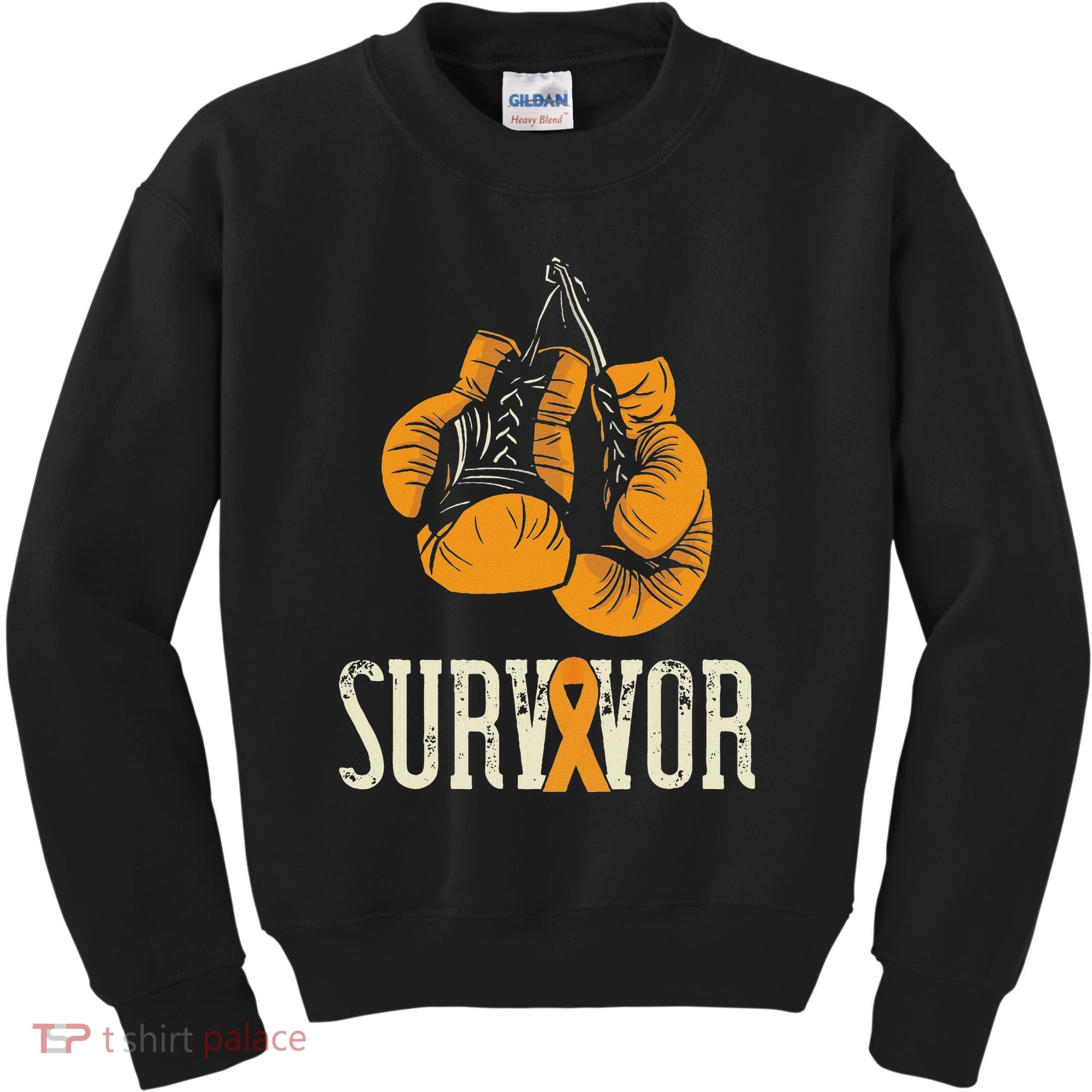 Leukemia Survivor Boxing Orange Ribbon Leukemia Awareness Kids Sweatshirt