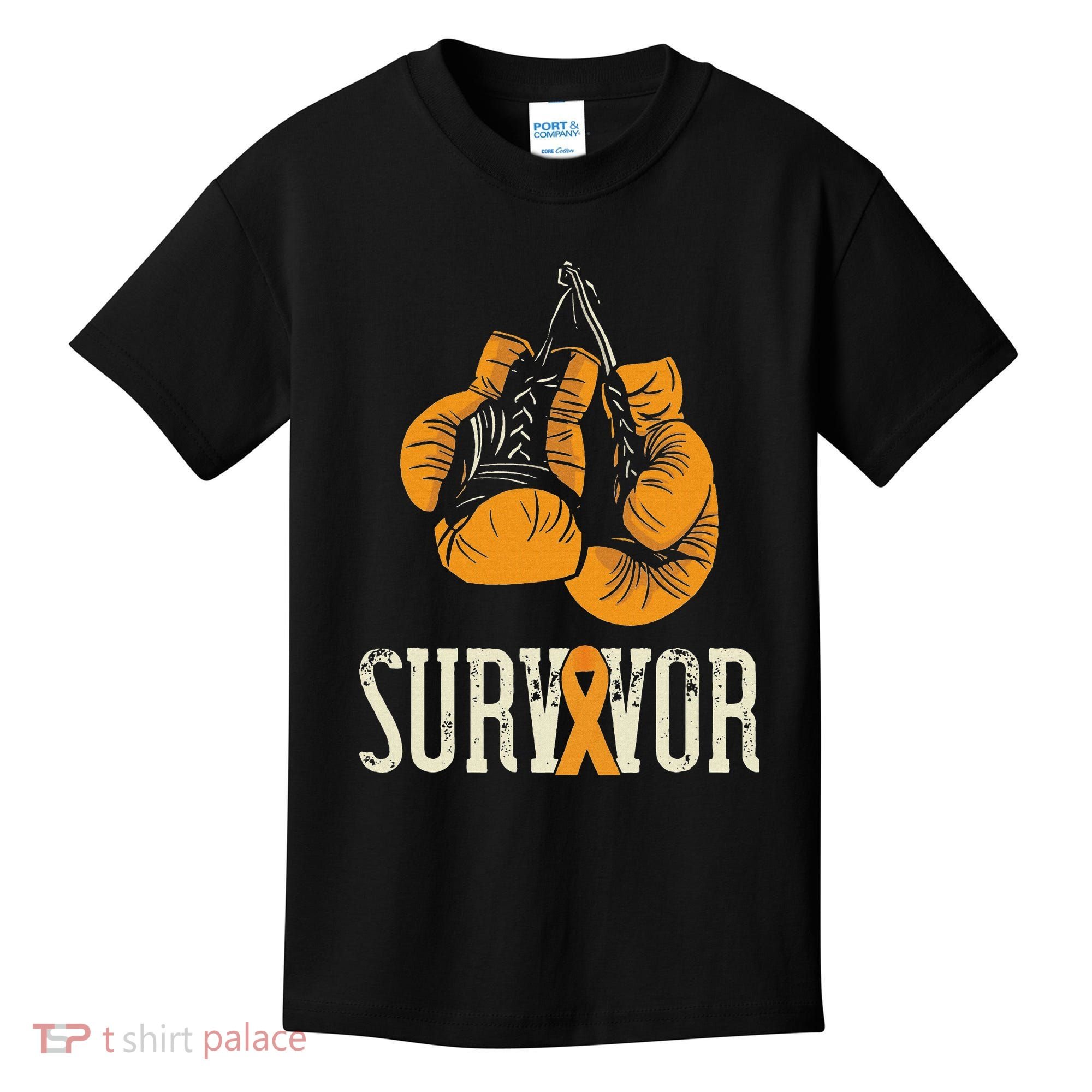 Leukemia Survivor Boxing Orange Ribbon Leukemia Awareness Kids T-Shirt