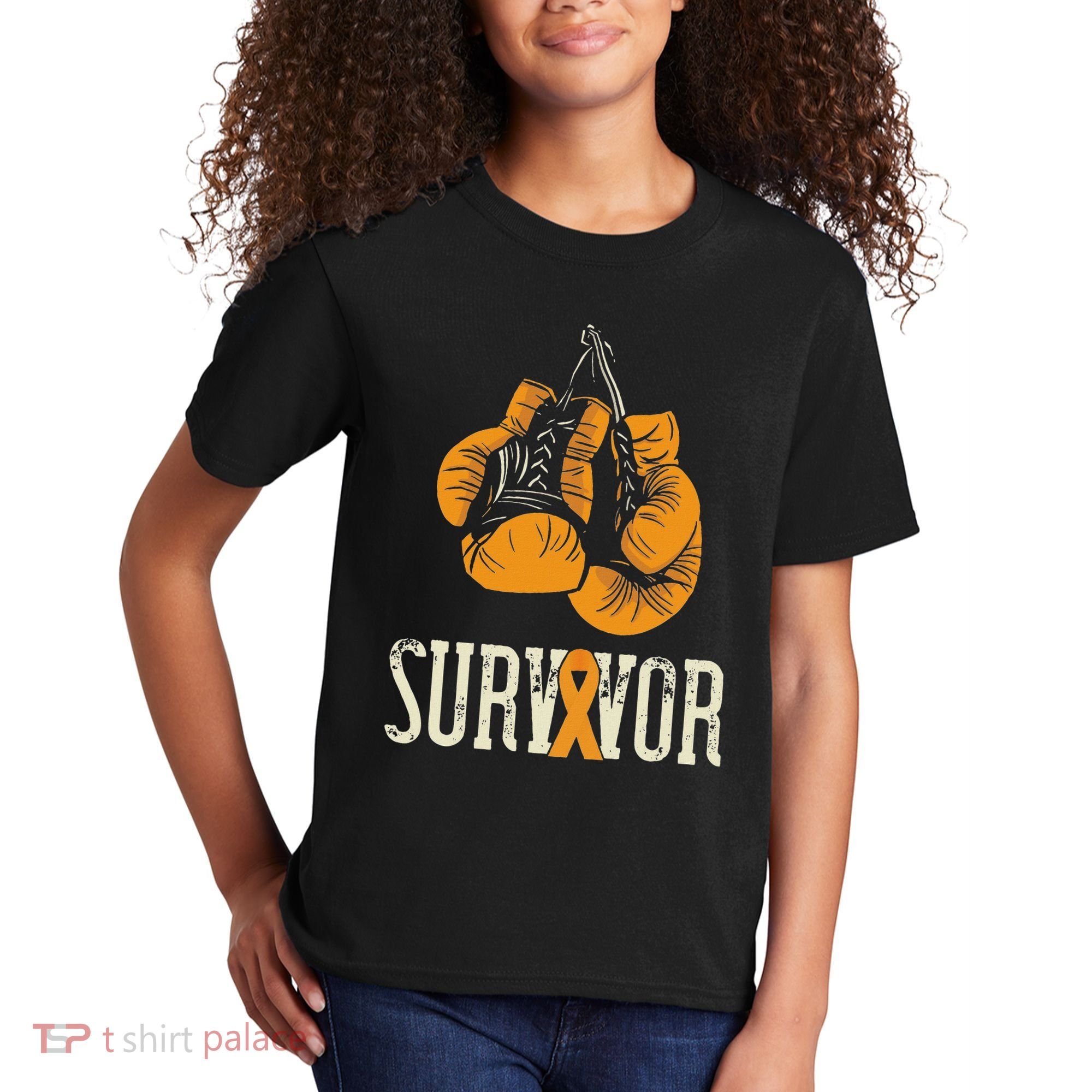 Leukemia Survivor Boxing Orange Ribbon Leukemia Awareness Kids T-Shirt