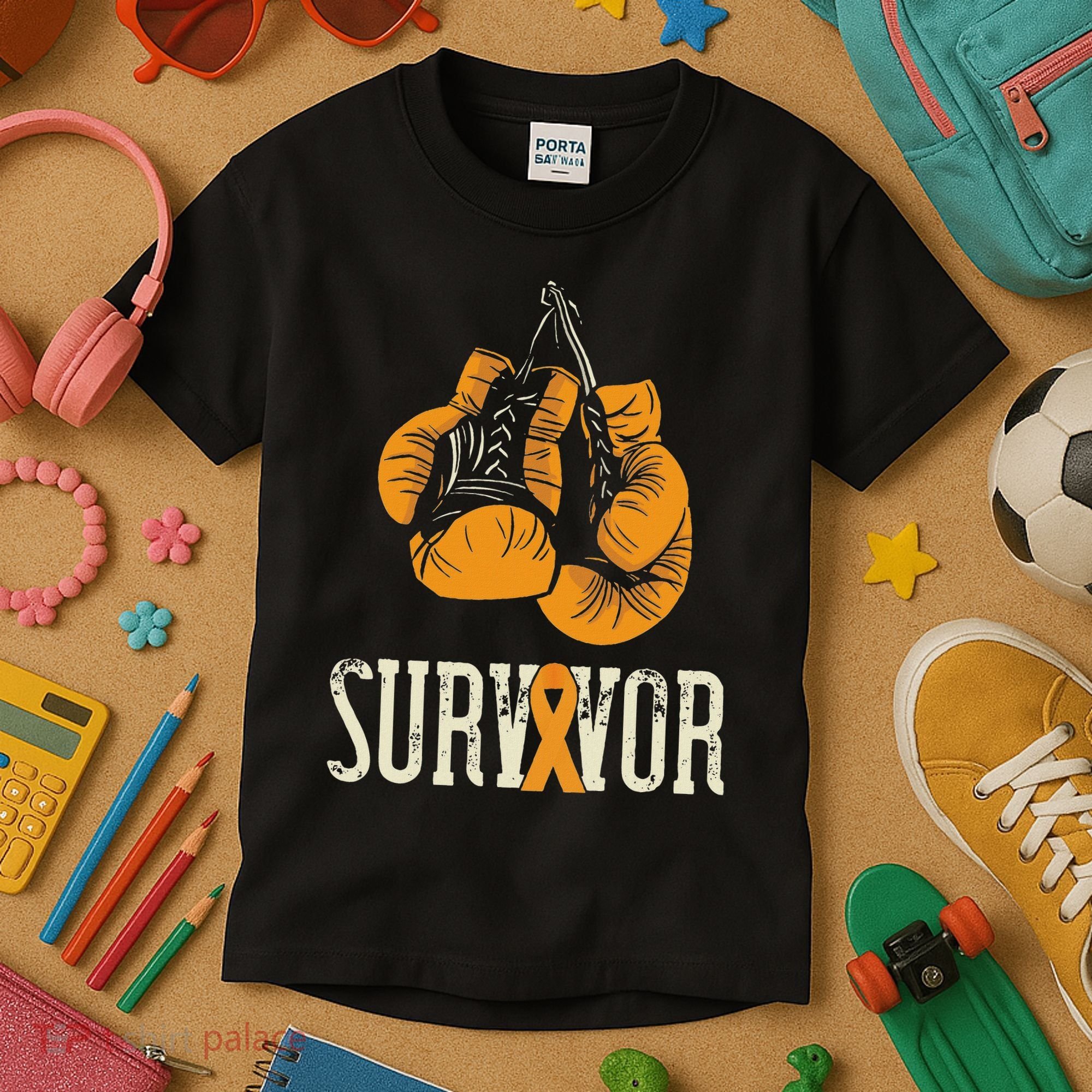 Leukemia Survivor Boxing Orange Ribbon Leukemia Awareness Kids T-Shirt