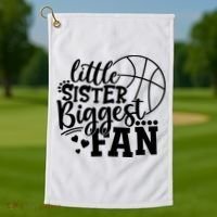 Little Sister Biggest Fan Basketball Gift Golf Towel thumb 1