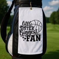 Little Sister Biggest Fan Basketball Gift Golf Towel thumb 2