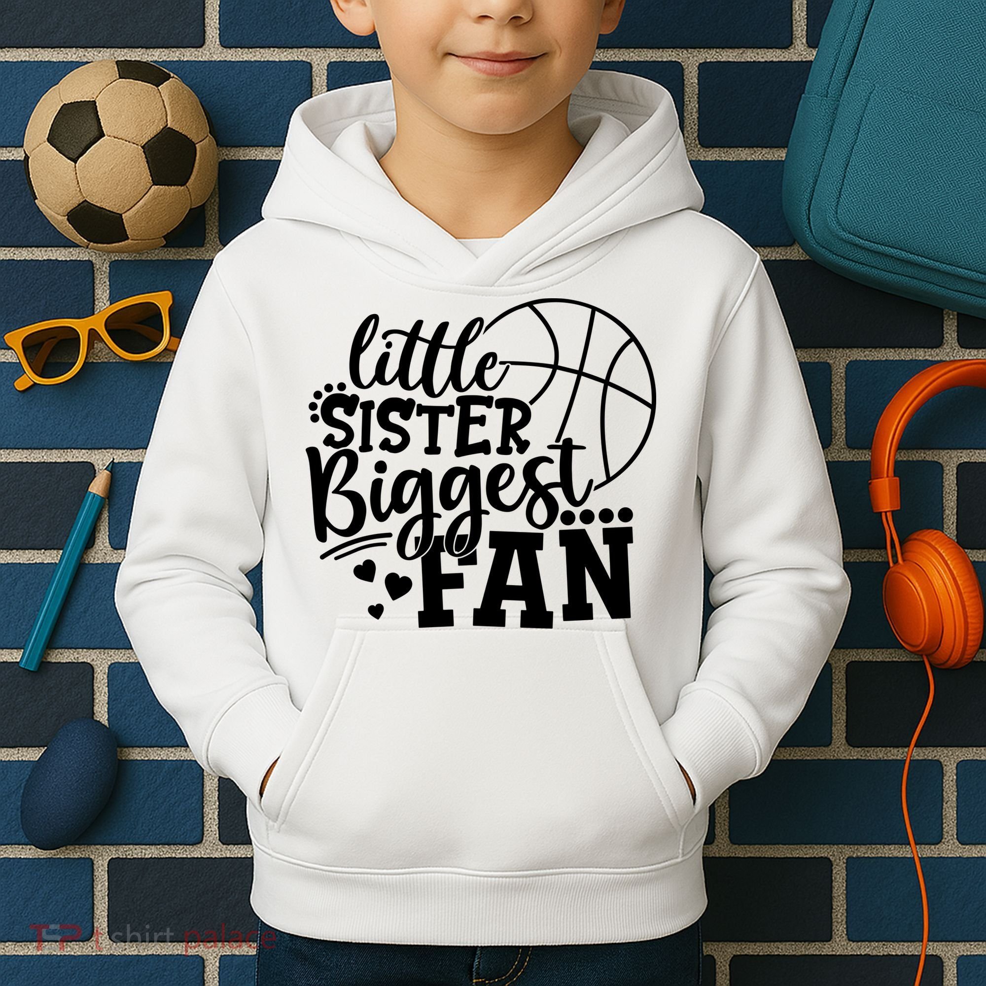 Little Sister Biggest Fan Basketball Gift Kids Hoodie