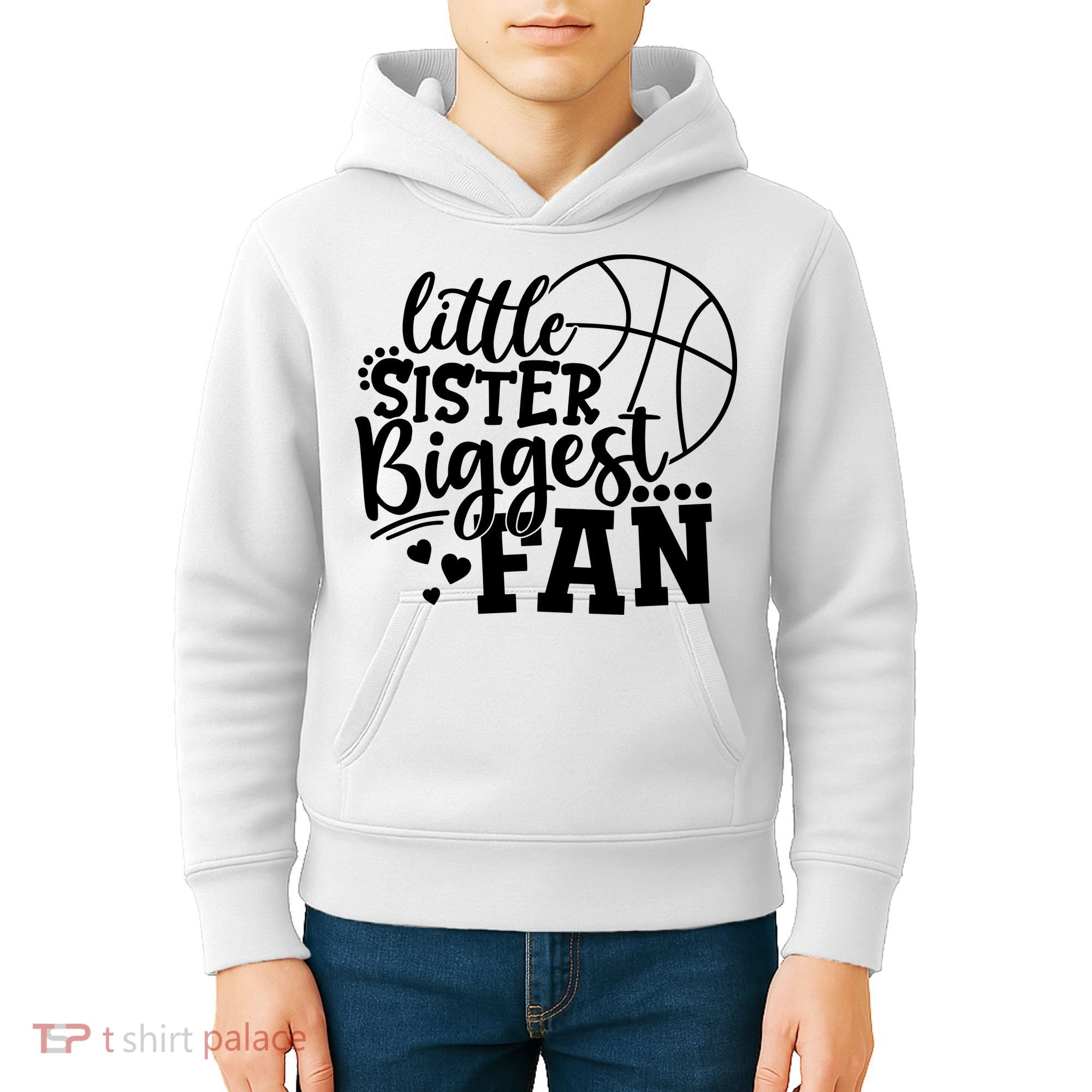 Little Sister Biggest Fan Basketball Gift Kids Hoodie