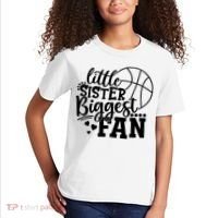 Little Sister Biggest Fan Basketball Gift Kids T-Shirt thumb 2