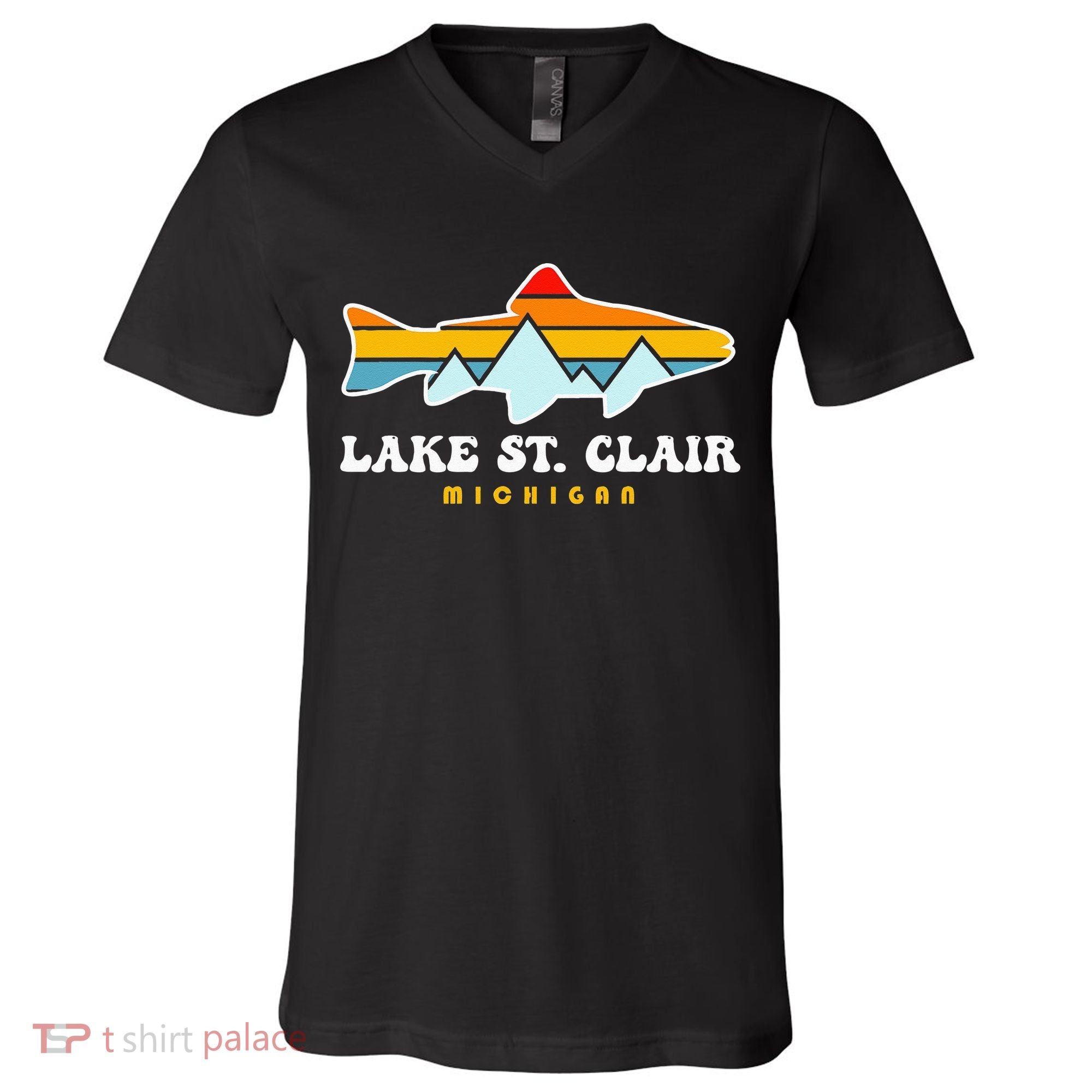 Lake St. Clair Fishing Michigan Fish V-Neck T-Shirt