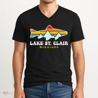 Lake St. Clair Fishing Michigan Fish V-Neck T-Shirt thumb 2