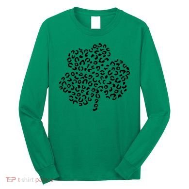 Leopard Shamrock Cute Lucky Clover St Patrick's Day Irish Long Sleeve Shirt