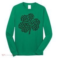 Leopard Shamrock Cute Lucky Clover St Patrick's Day Irish Long Sleeve Shirt thumb 0
