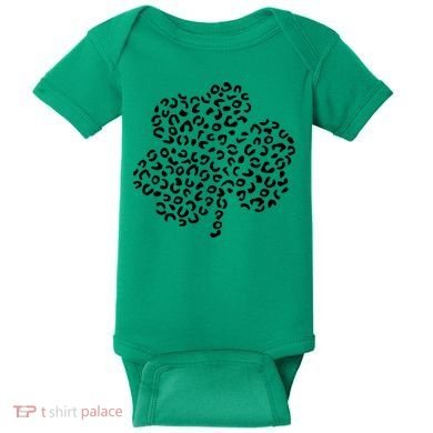 Leopard Shamrock Cute Lucky Clover St Patrick's Day Irish Baby Bodysuit