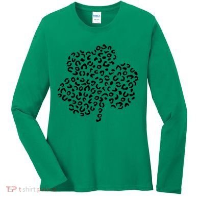 Leopard Shamrock Cute Lucky Clover St Patrick's Day Irish Women's Long Sleeve Shirt