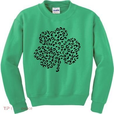 Leopard Shamrock Cute Lucky Clover St Patrick's Day Irish Kids Sweatshirt
