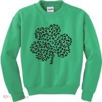 Leopard Shamrock Cute Lucky Clover St Patrick's Day Irish Kids Sweatshirt thumb 0