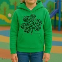 Leopard Shamrock Cute Lucky Clover St Patrick's Day Irish Kids Hoodie thumb 3