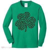 Leopard Shamrock Cute Lucky Clover St Patrick's Day Irish Kids Long Sleeve Shirt thumb 0