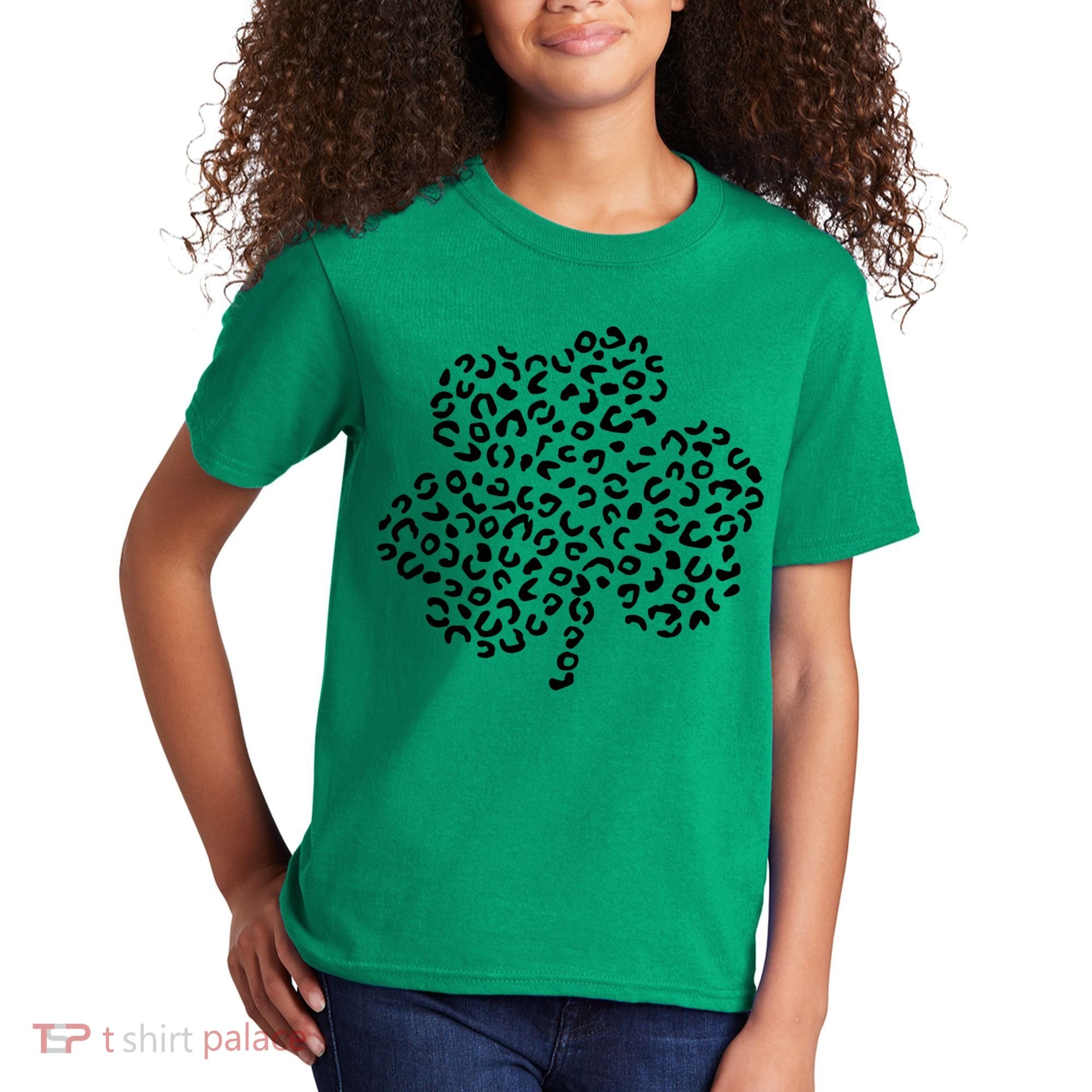 Leopard Shamrock Cute Lucky Clover St Patrick's Day Irish Kids T-Shirt