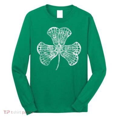 Lacrosse Shamrock Clover St Patricks Day Player Coach Gift Long Sleeve Shirt