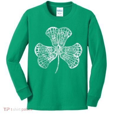 Lacrosse Shamrock Clover St Patricks Day Player Coach Gift Kids Long Sleeve Shirt