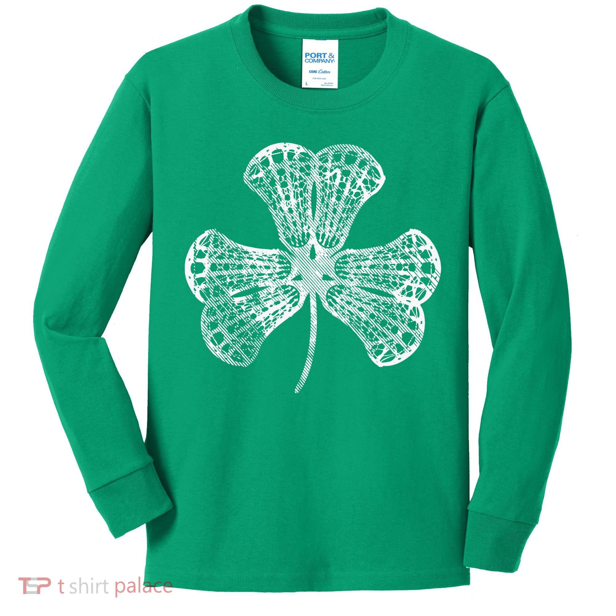 Lacrosse Shamrock Clover St Patricks Day Player Coach Gift Kids Long Sleeve Shirt