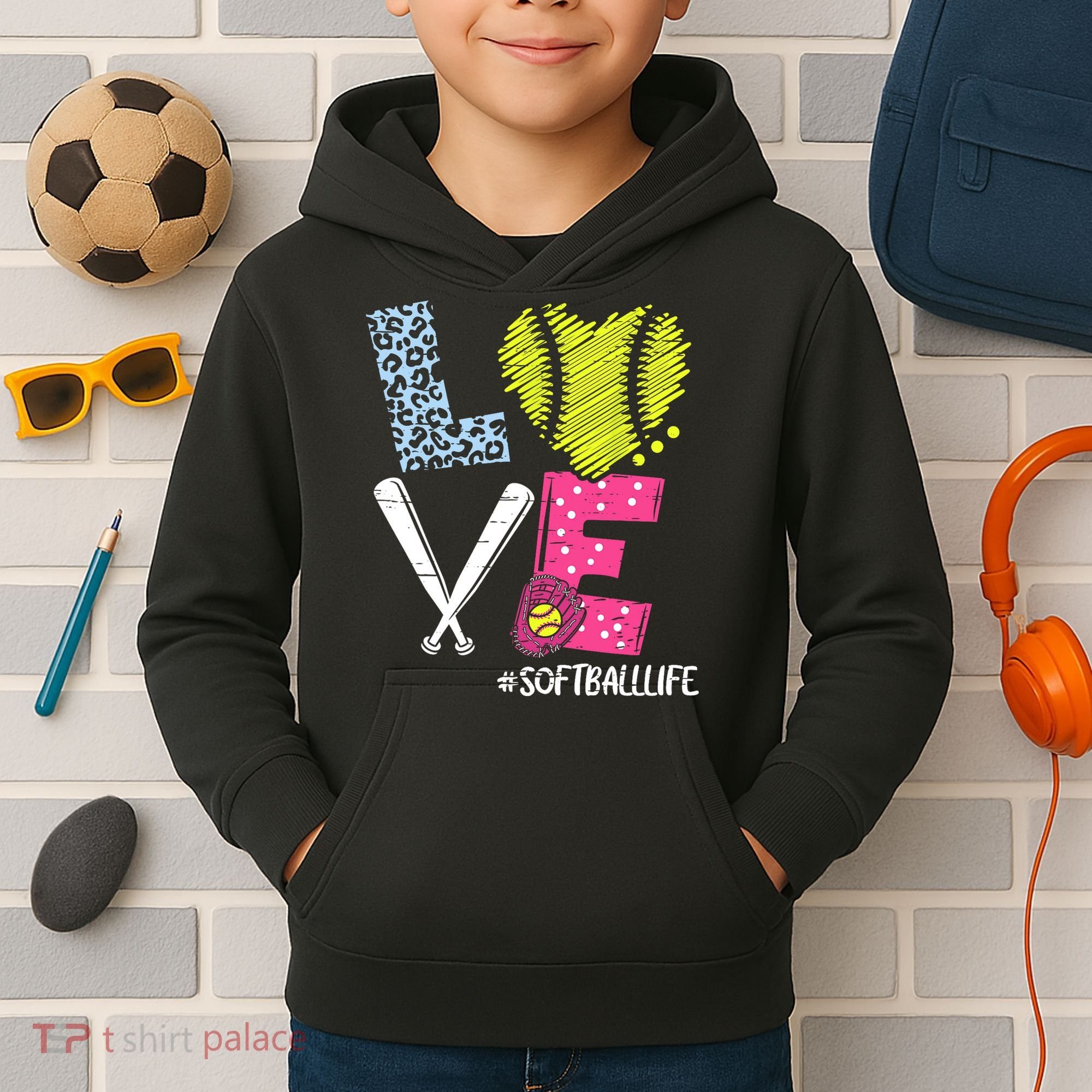 Love Softball Coach Player Softball Life Kids Hoodie