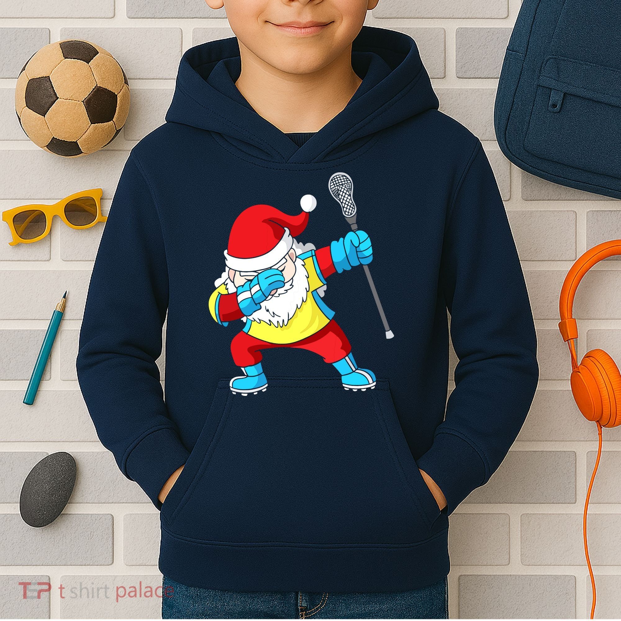 Lacrosse Santa Claus Christmas Dabbing Kids Hoodie