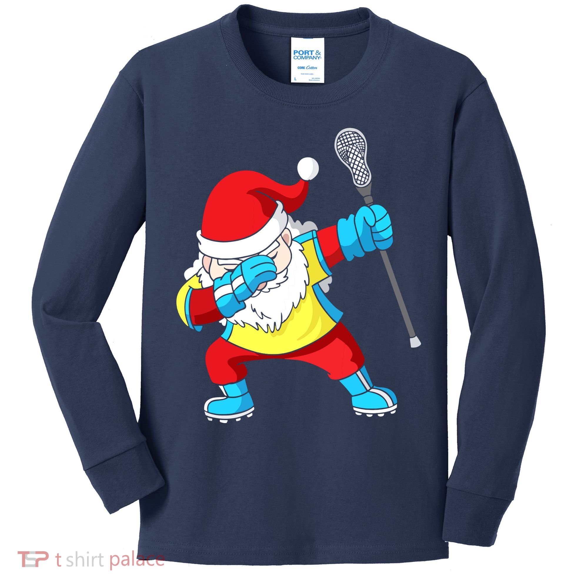 Lacrosse Santa Claus Christmas Dabbing Kids Long Sleeve Shirt