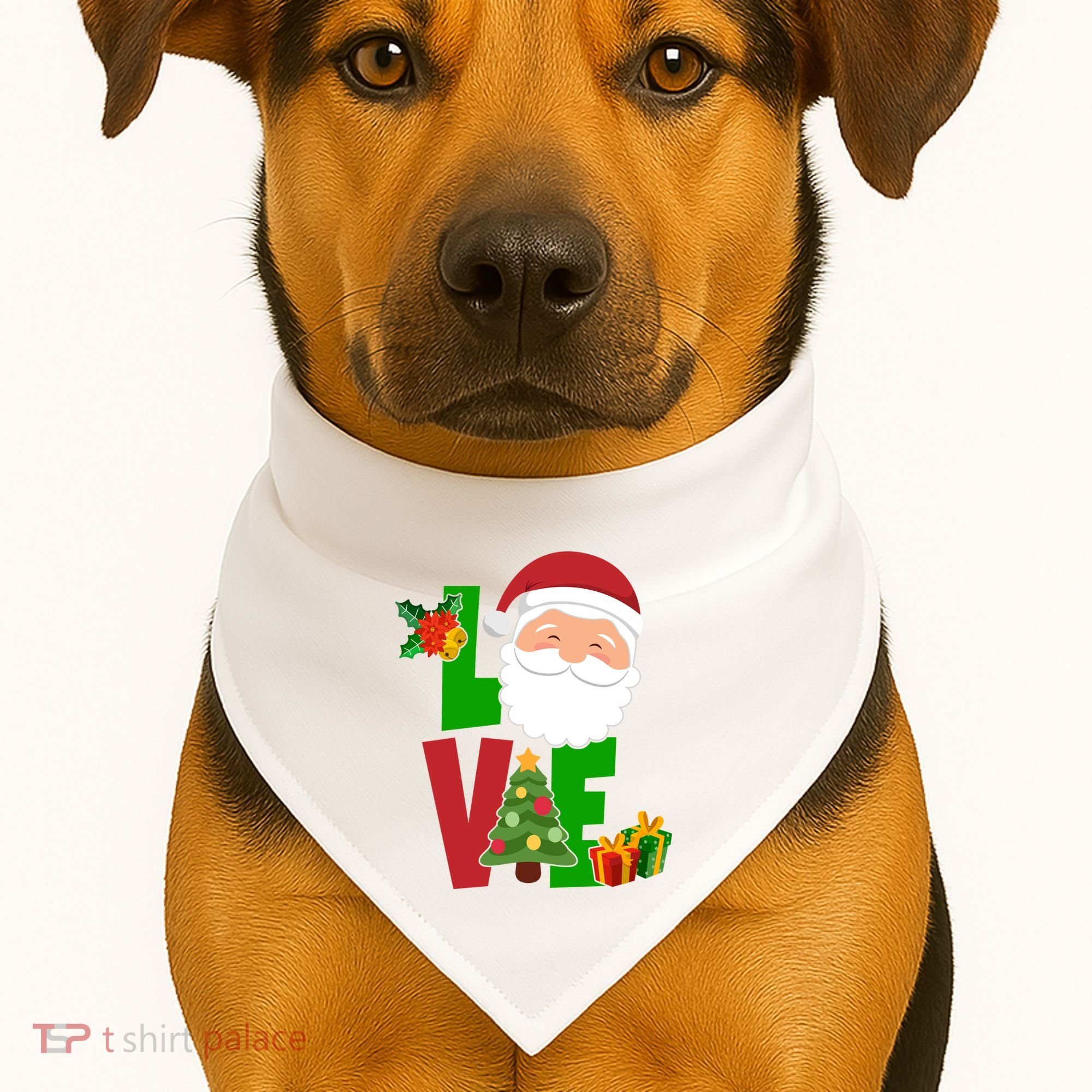 Love Santa Claus Christmas Holiday Cute USA-Made Doggie Bandana