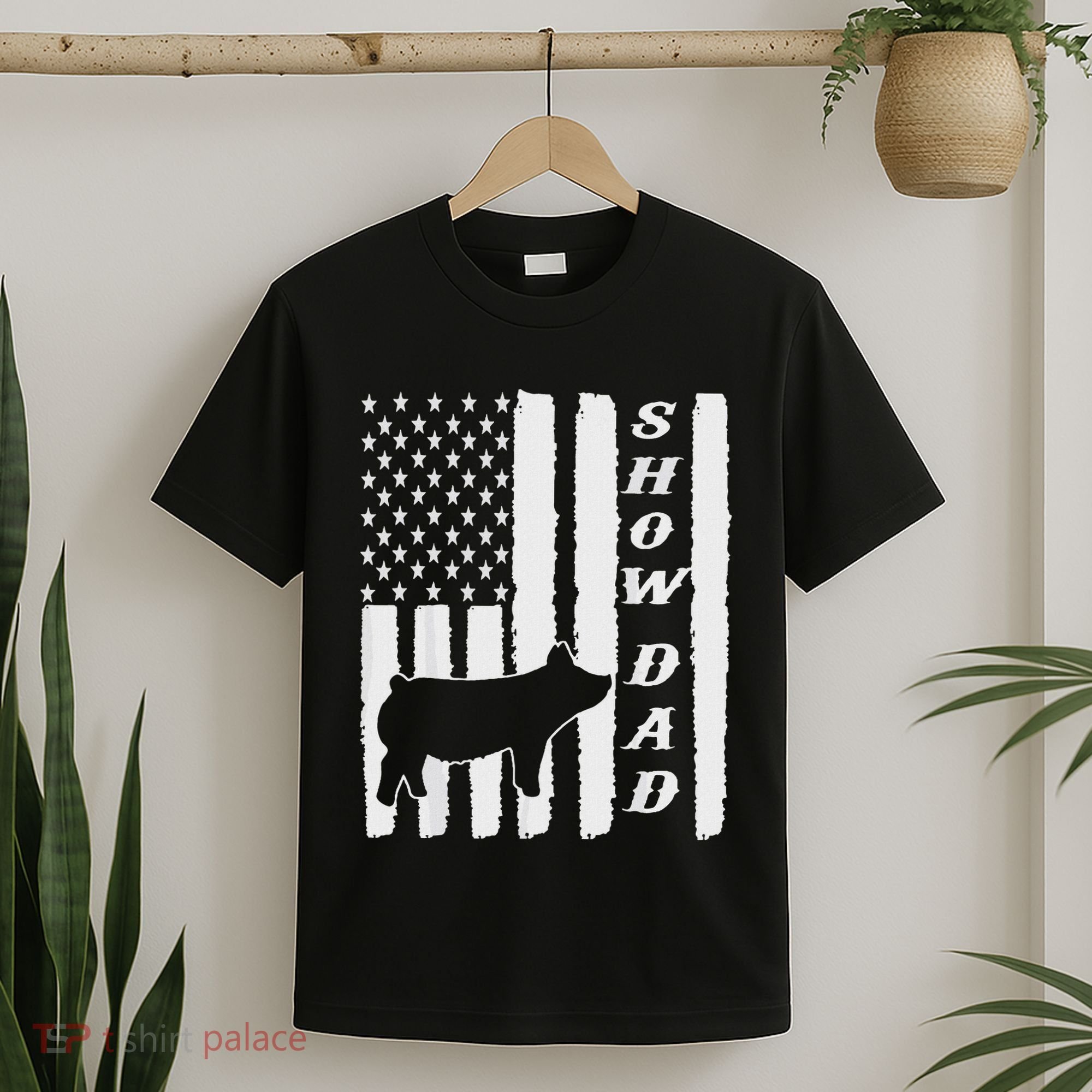 Livestock Show Dad Grungy Flag Stockshow Sow Pig Swine T-Shirt