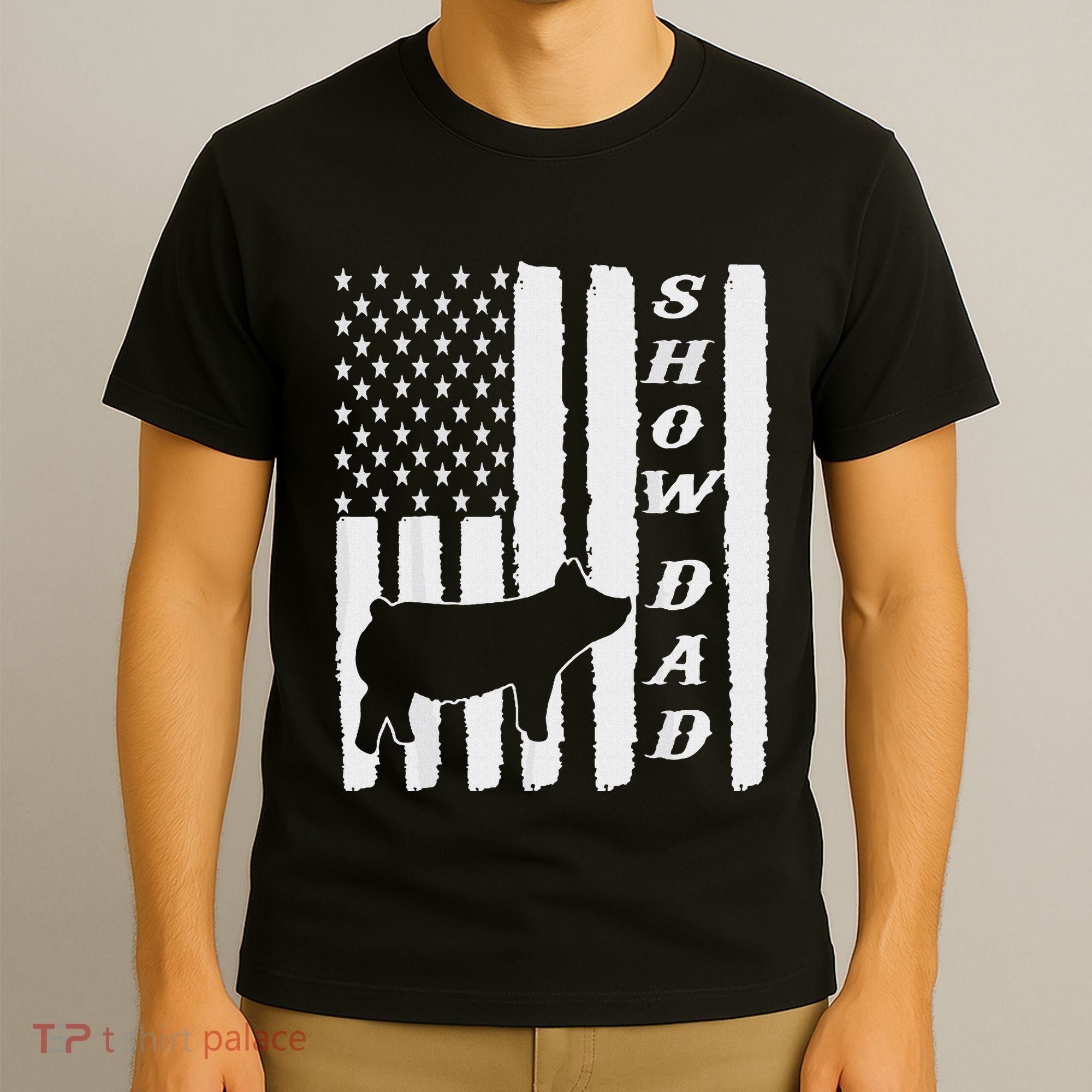 Livestock Show Dad Grungy Flag Stockshow Sow Pig Swine T-Shirt