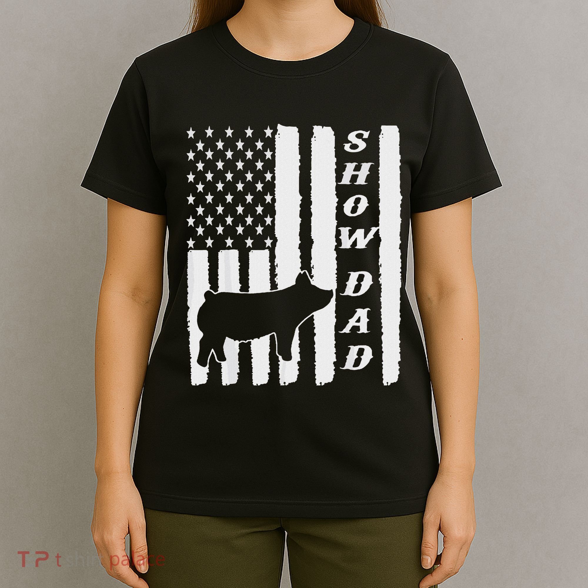 Livestock Show Dad Grungy Flag Stockshow Sow Pig Swine T-Shirt