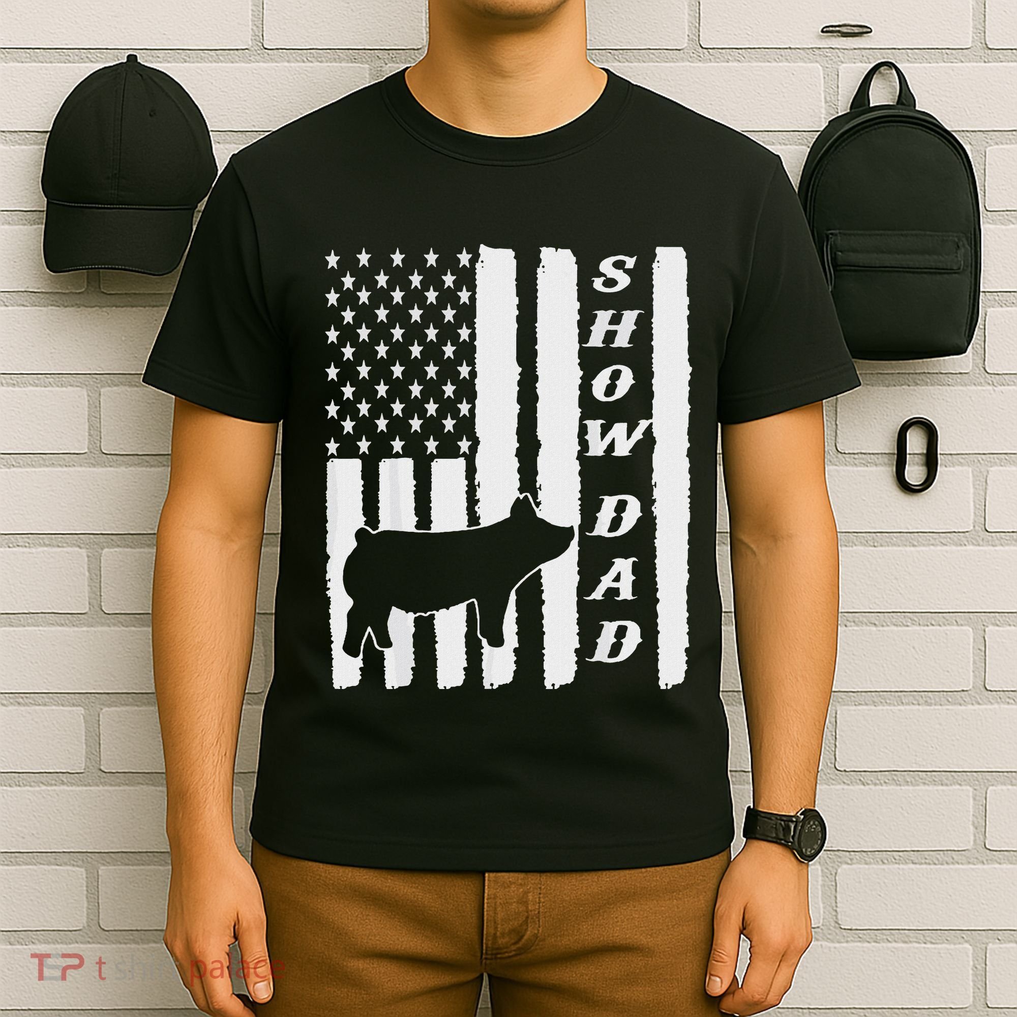 Livestock Show Dad Grungy Flag Stockshow Sow Pig Swine T-Shirt