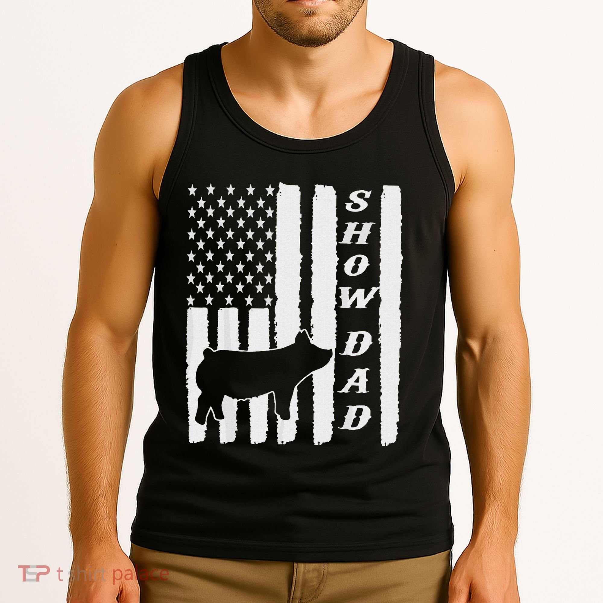 Livestock Show Dad Grungy Flag Stockshow Sow Pig Swine Tank Top