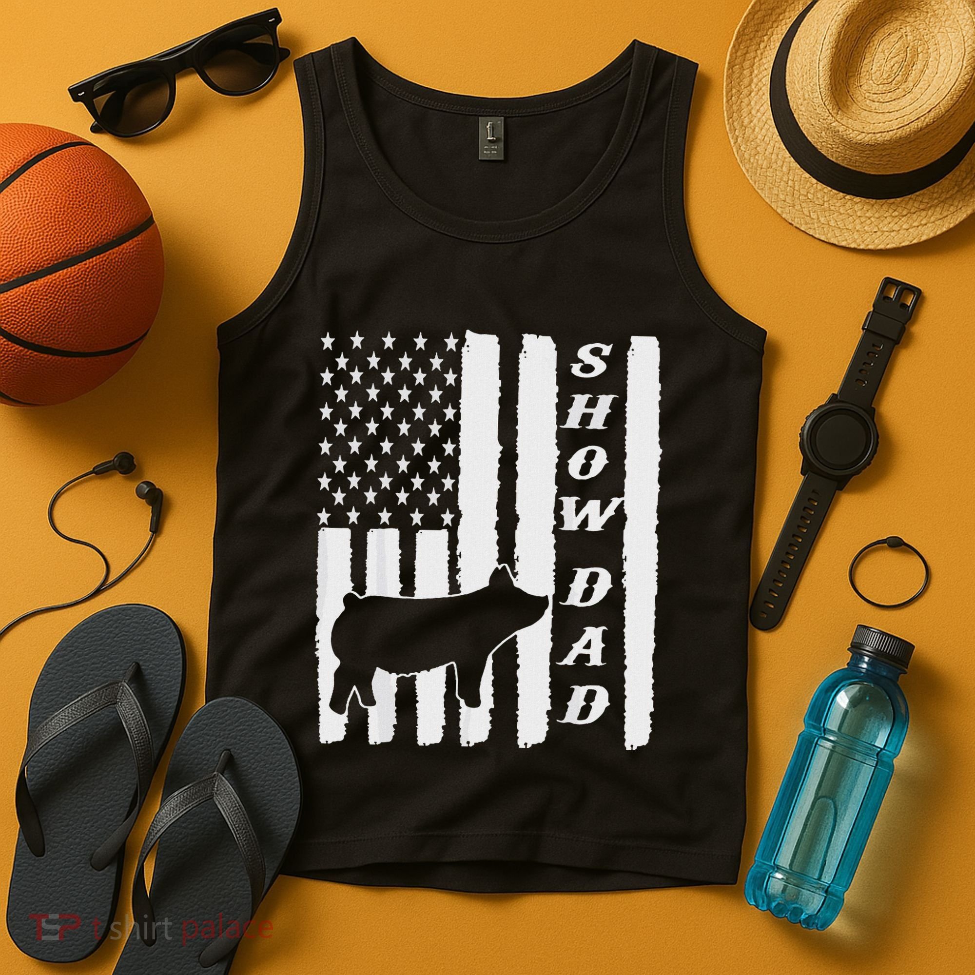 Livestock Show Dad Grungy Flag Stockshow Sow Pig Swine Tank Top