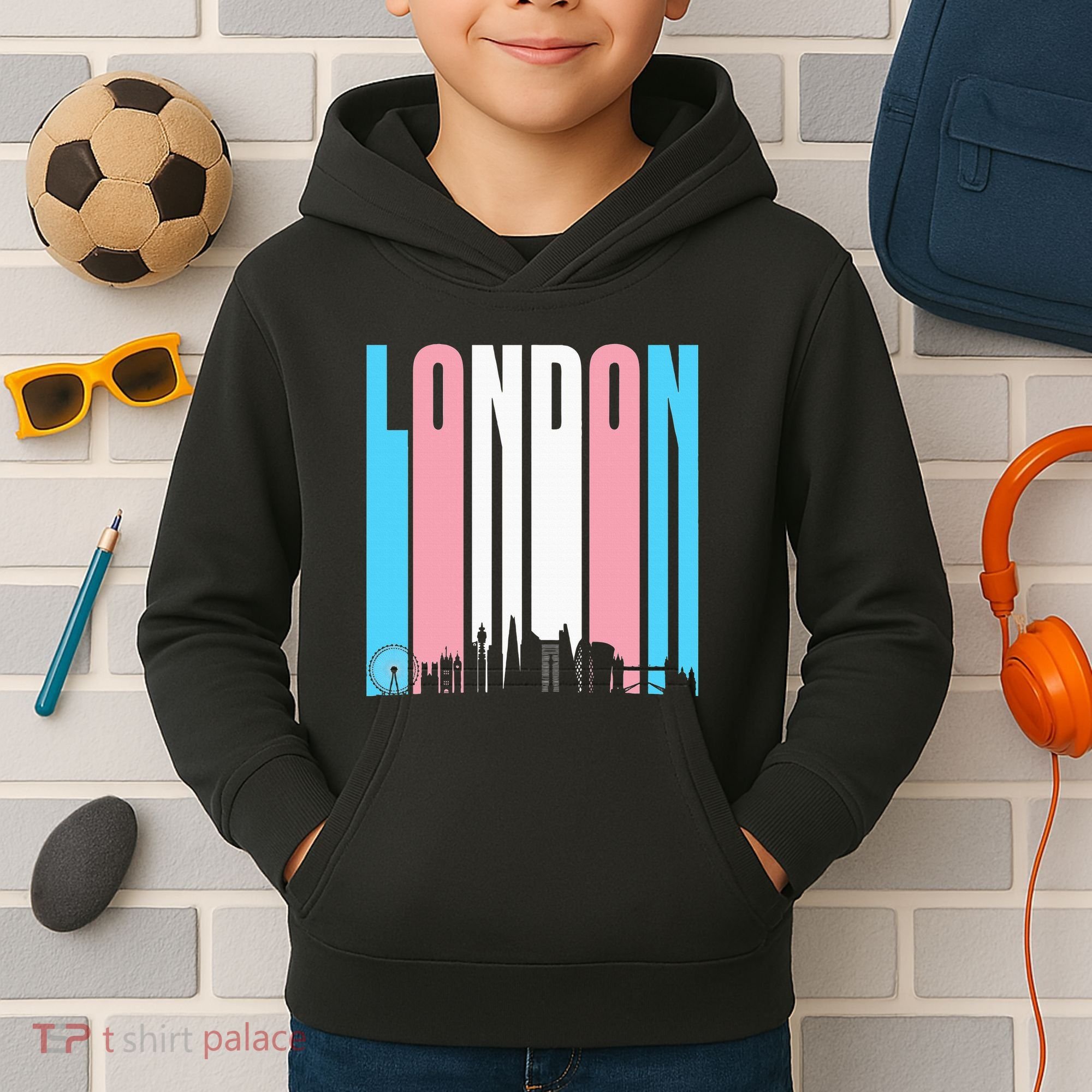 London Skyline England Flag Kids Hoodie