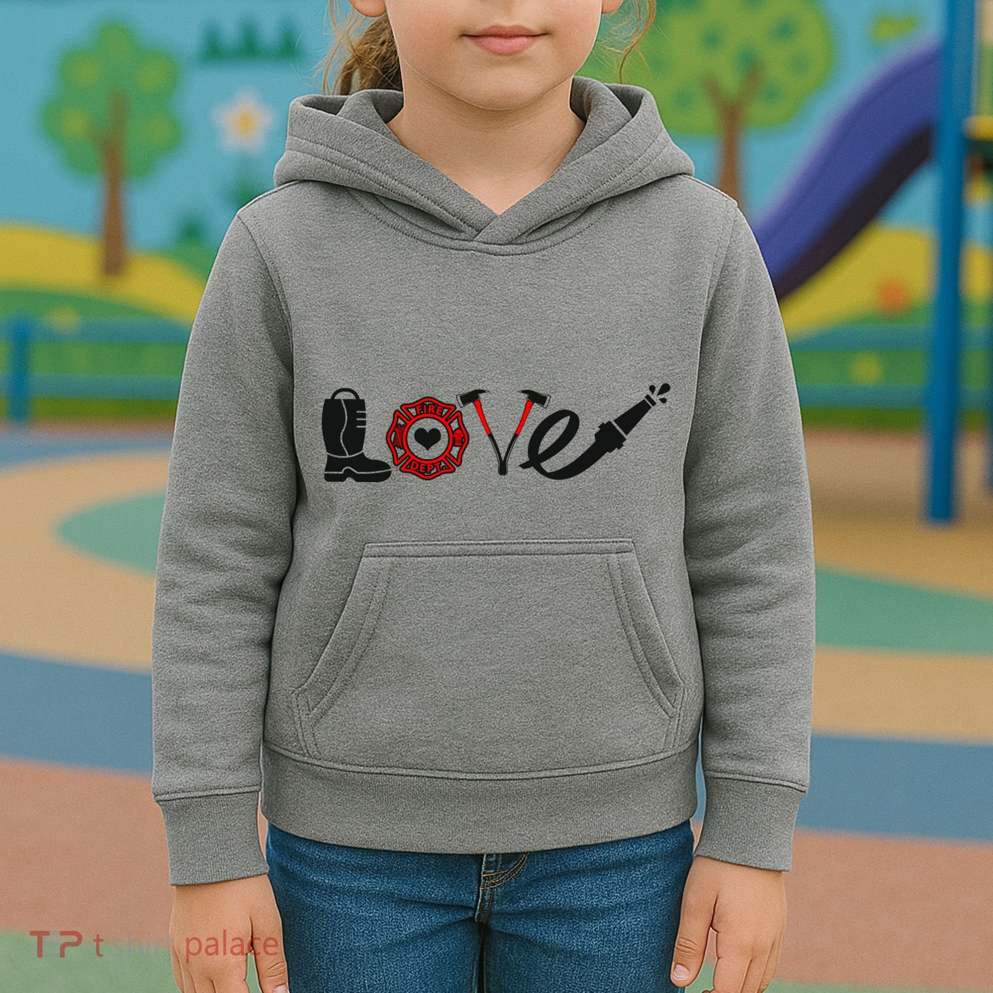 Love Support Firefighters Logo Kids Hoodie