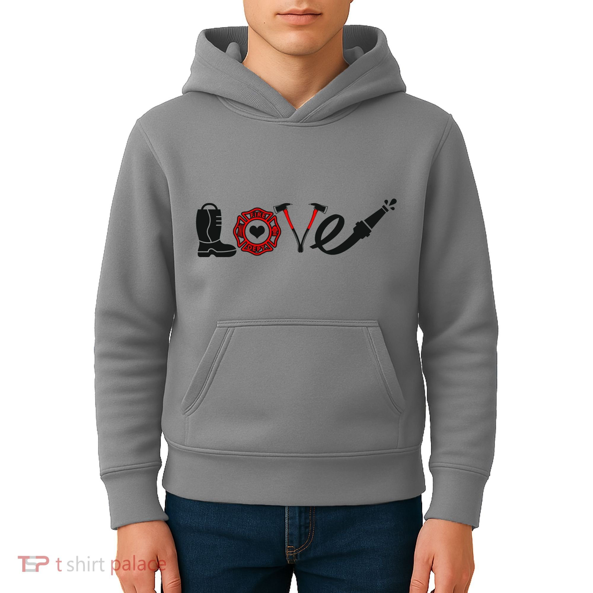 Love Support Firefighters Logo Kids Hoodie
