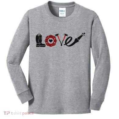 Love Support Firefighters Logo Kids Long Sleeve Shirt