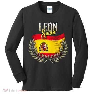 Leon Spain Flag Spanish City Leon Vacation Travel Kids Long Sleeve Shirt