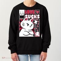 Love Sucks Funny Valentine's Day Angry Cat Meow Women's Sweatshirt thumb 0
