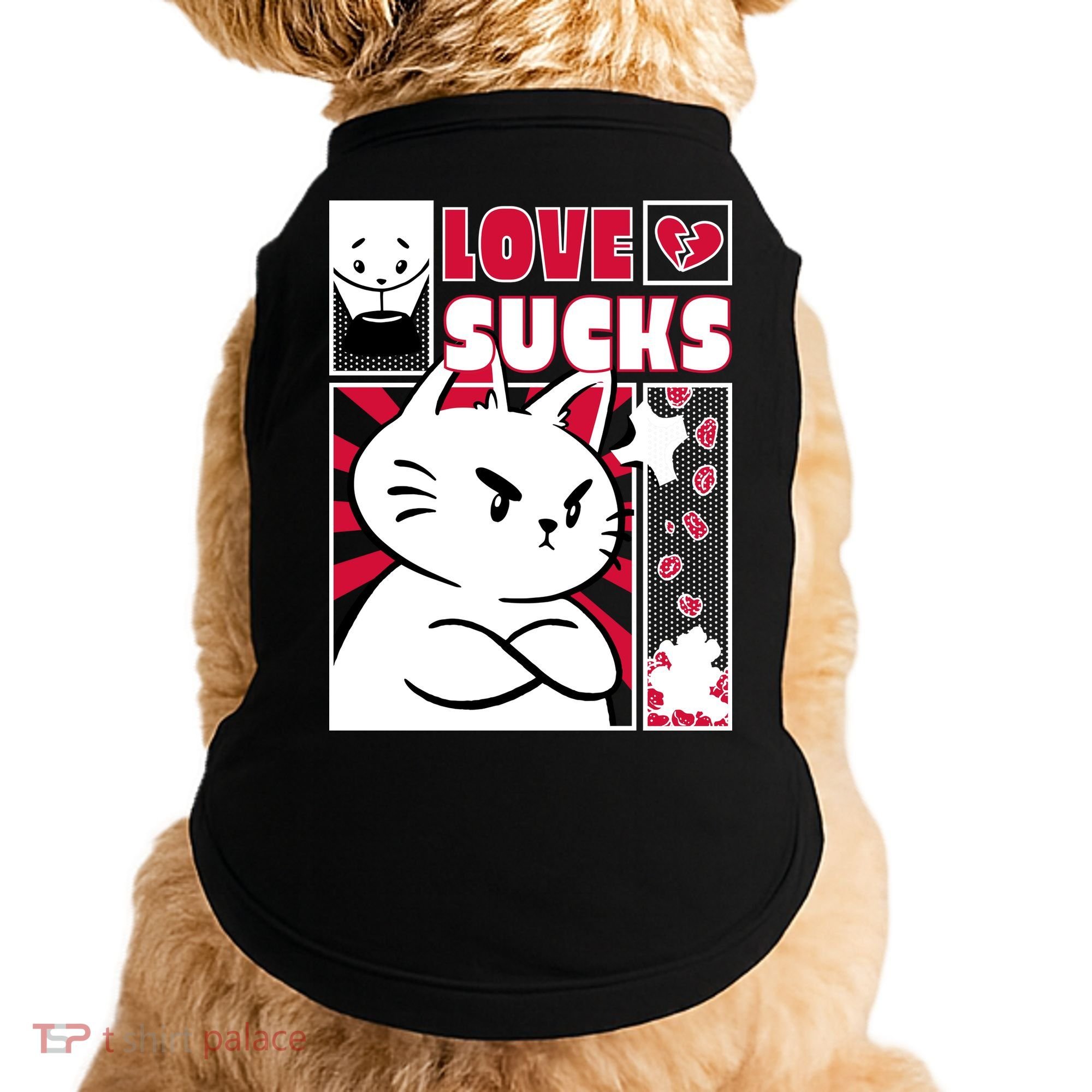 Love Sucks Funny Valentine's Day Angry Cat Meow Doggie Tank